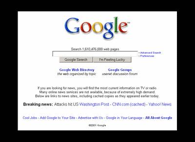 page index de google du 11/09/2001