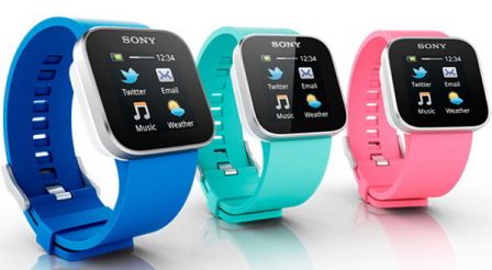 smartwatch sony blue, white, pink